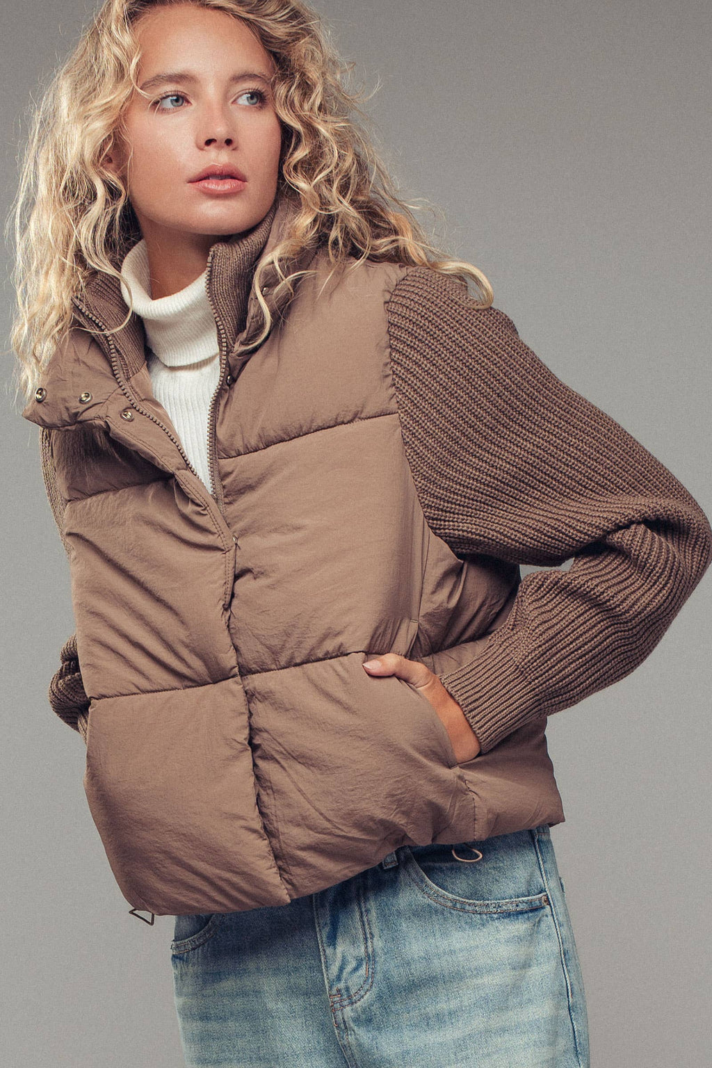 Sweater Knit Sleeves Padded Jacket