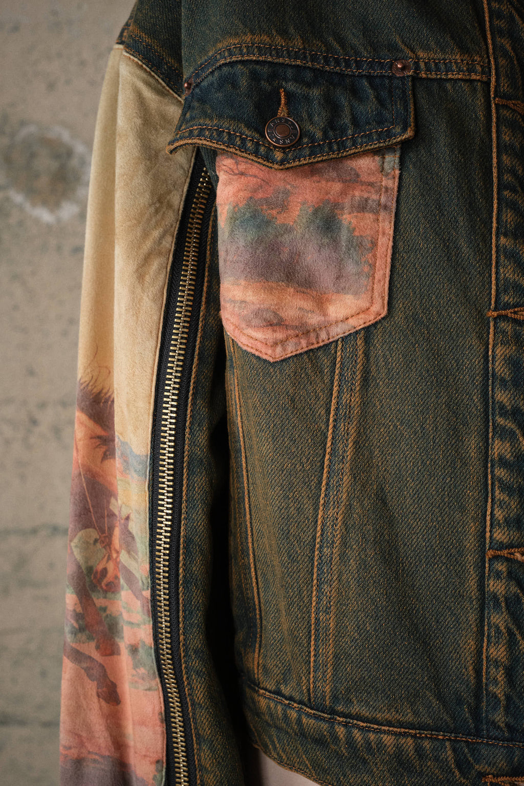 15544J Western Print Mix Denim Jacket