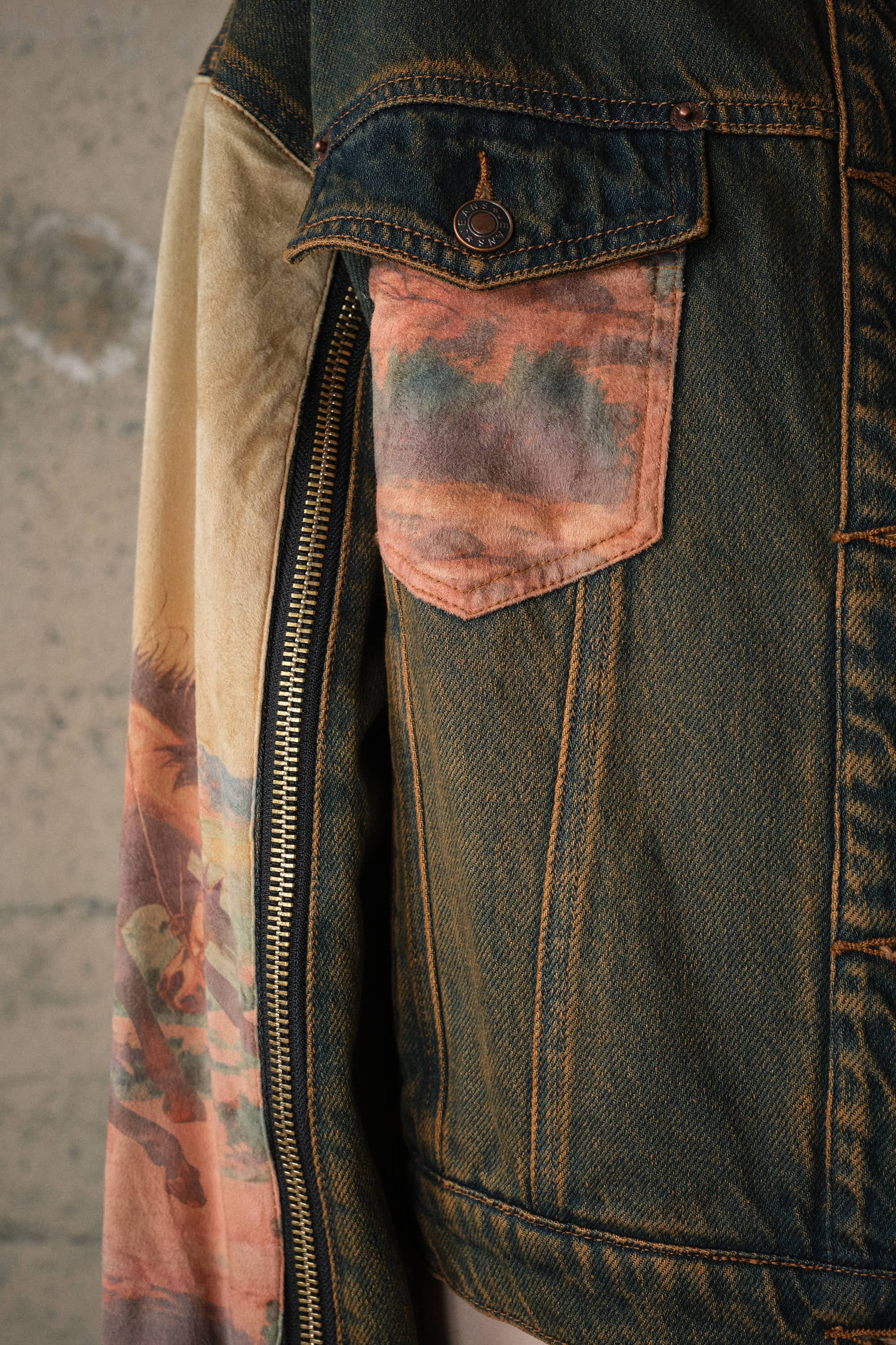 15544J Western Print Mix Denim Jacket