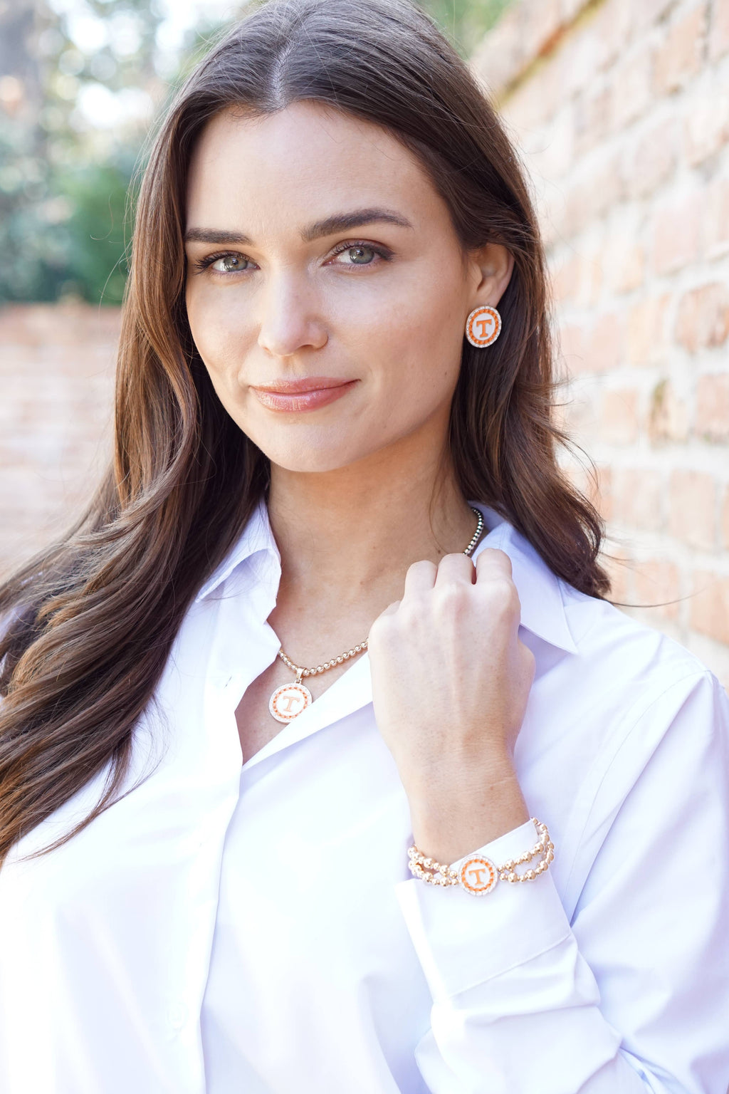 Tennessee Vols Pave Disc Stud Earrings in Orange/White