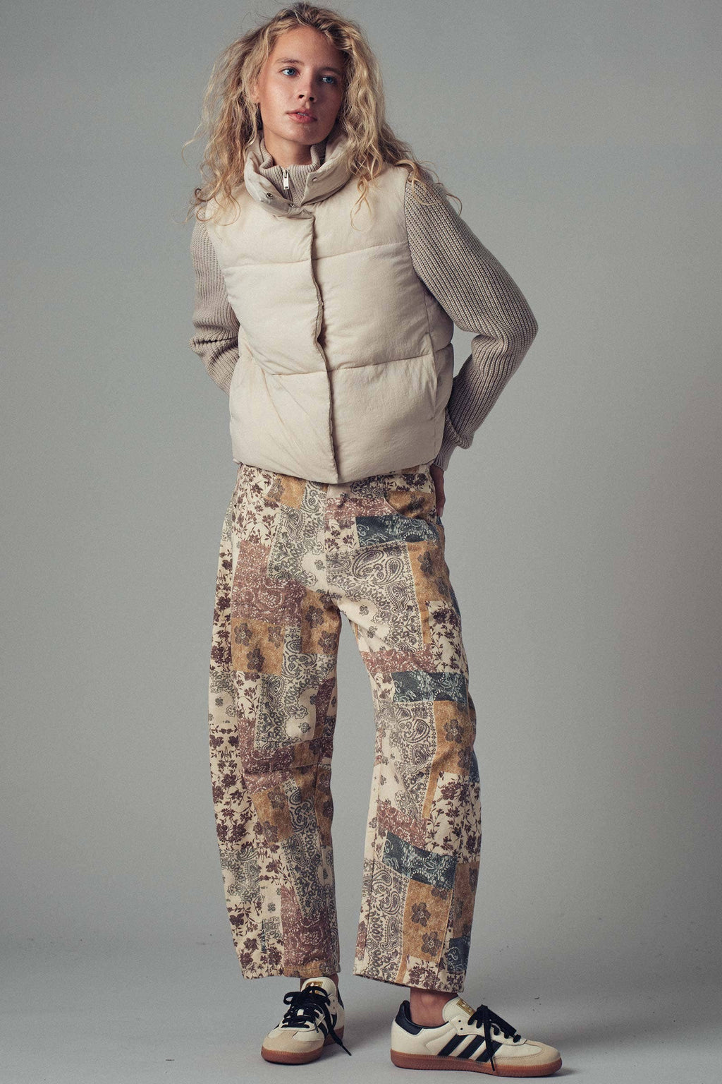 Sweater Knit Sleeves Padded Jacket