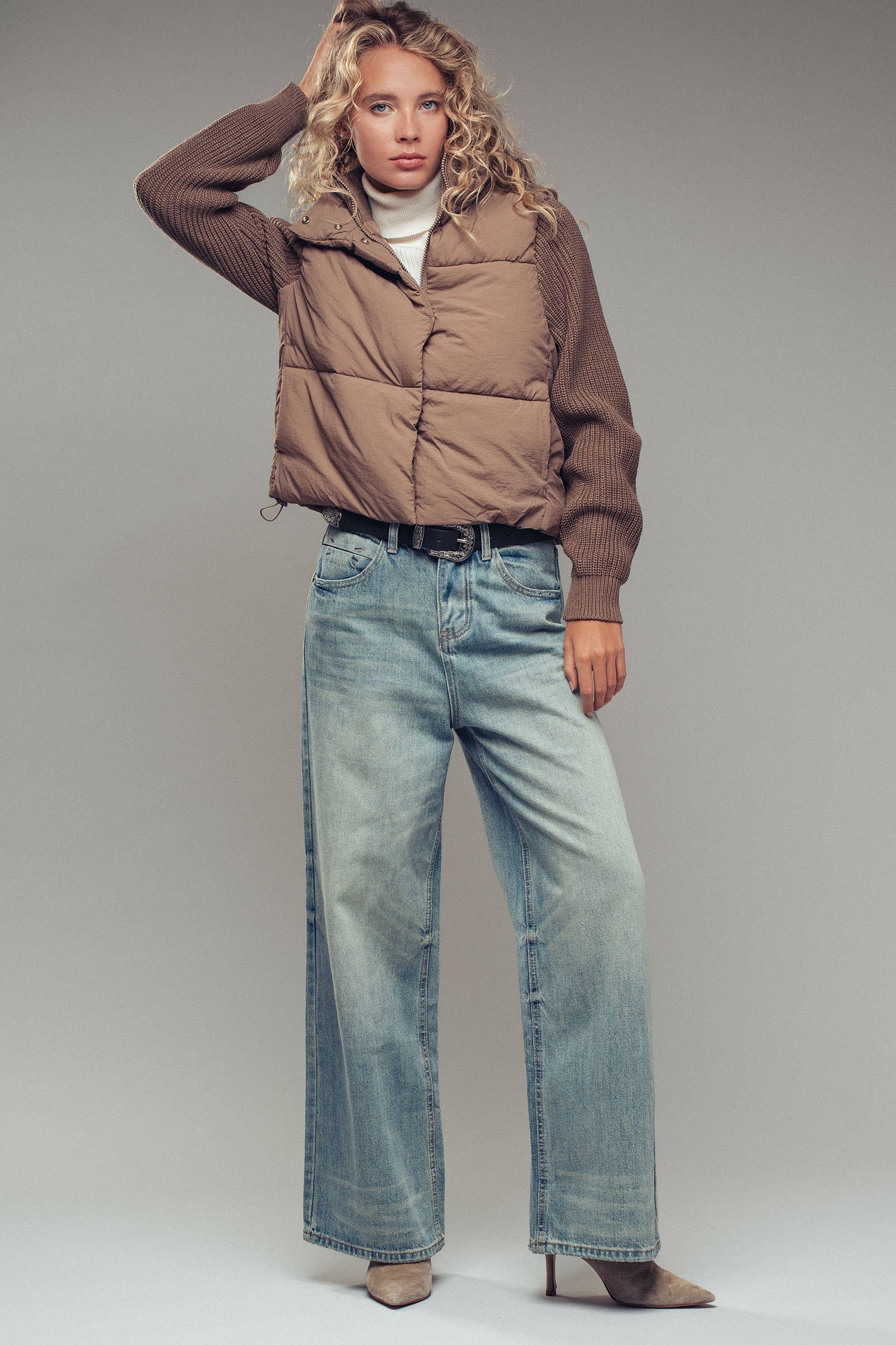 Sweater Knit Sleeves Padded Jacket