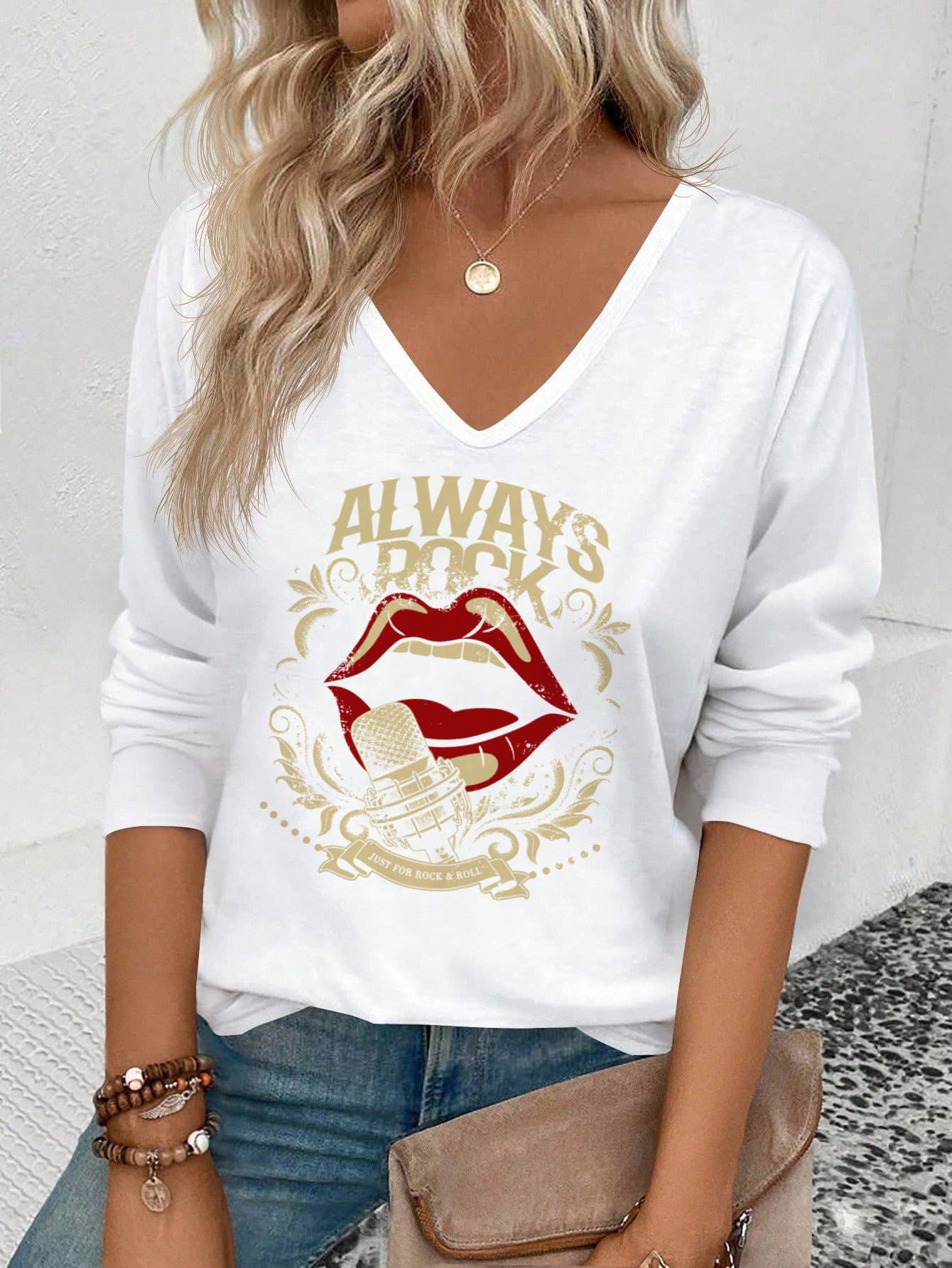 Valentine's Day heart print long-sleeve T-shirt top
