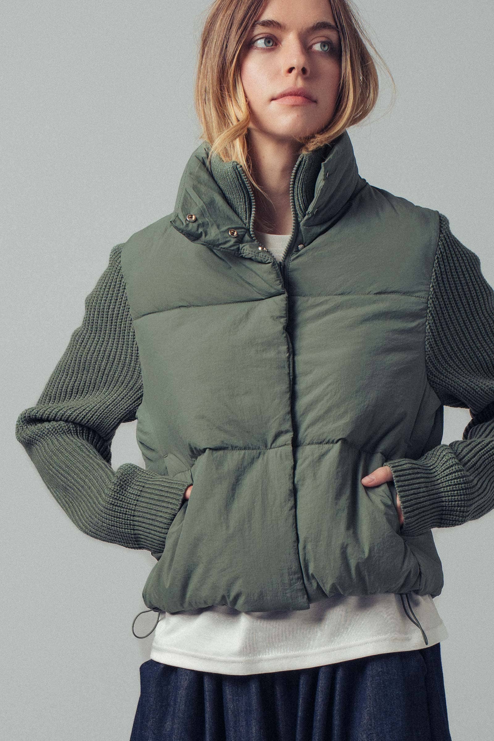 Sweater Knit Sleeves Padded Jacket