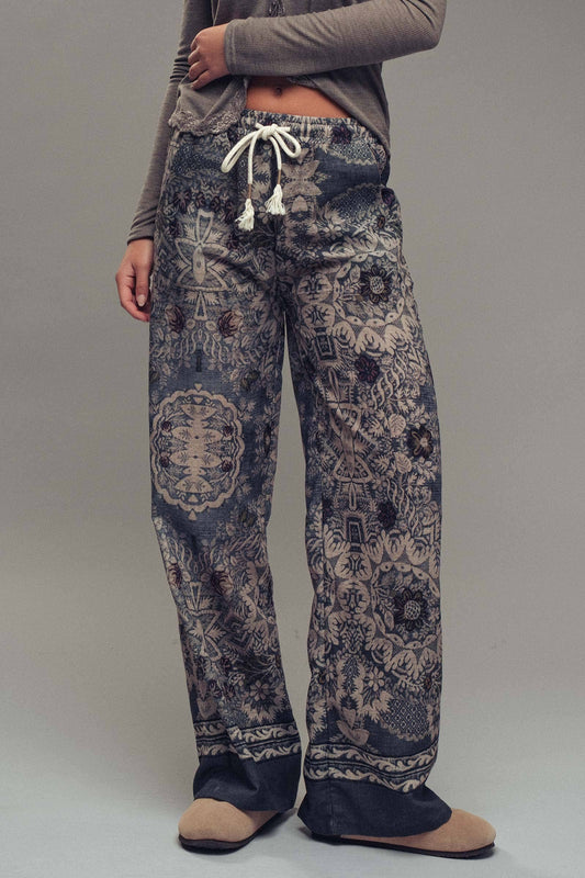 Boho Print Wide-Leg Lounge Pants