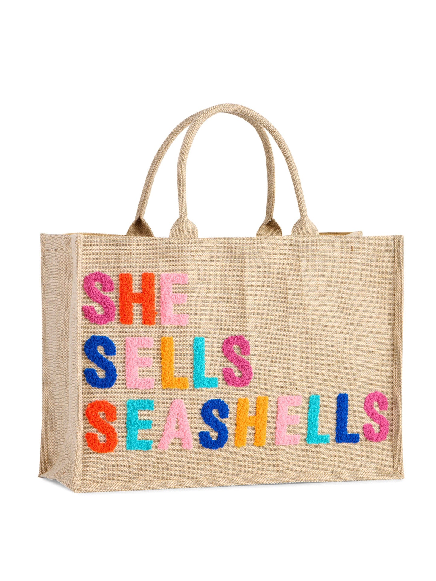 "SHE SELLS SEASHELLS" BEACH BAG,NATURAL