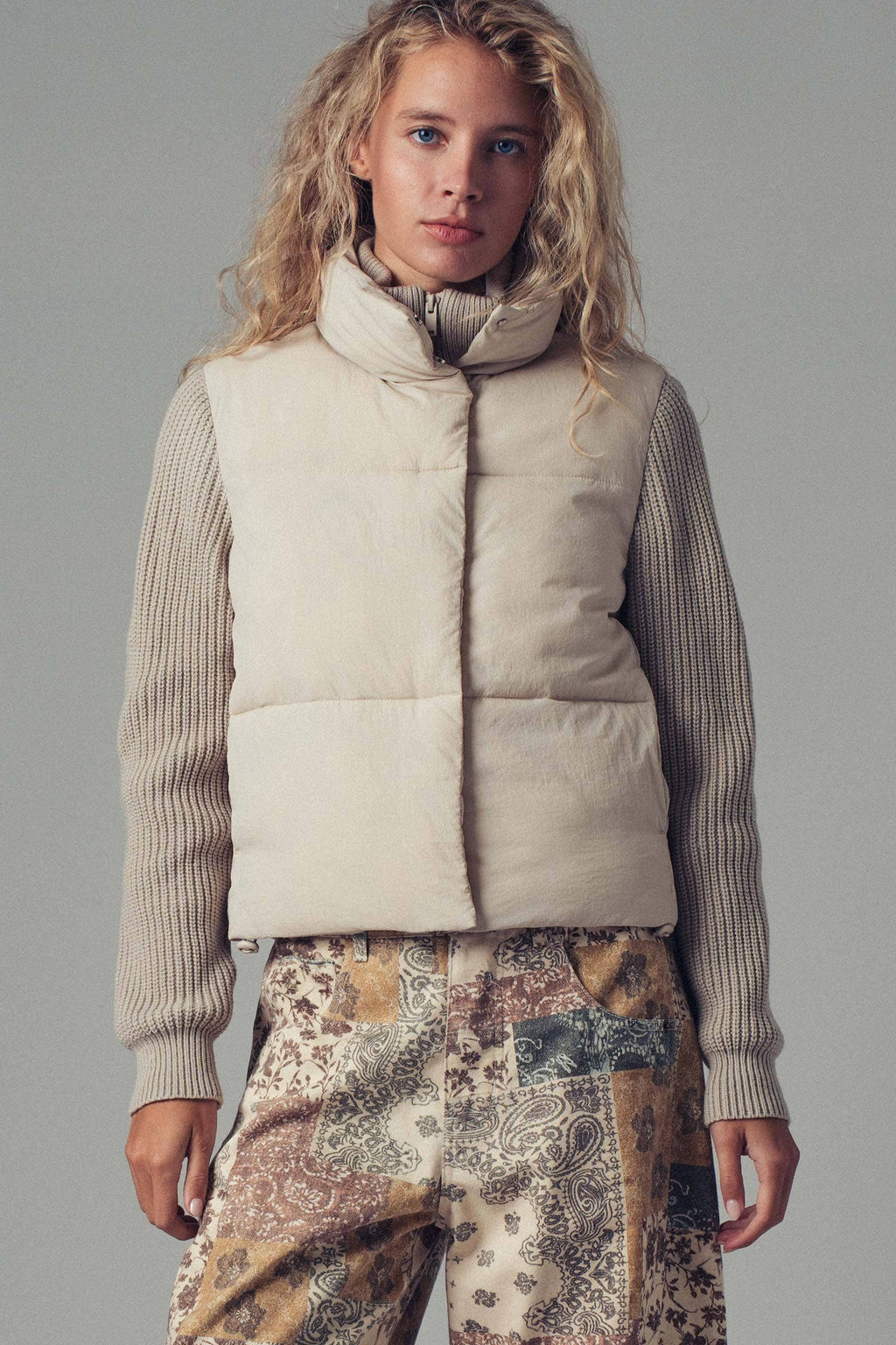 Sweater Knit Sleeves Padded Jacket