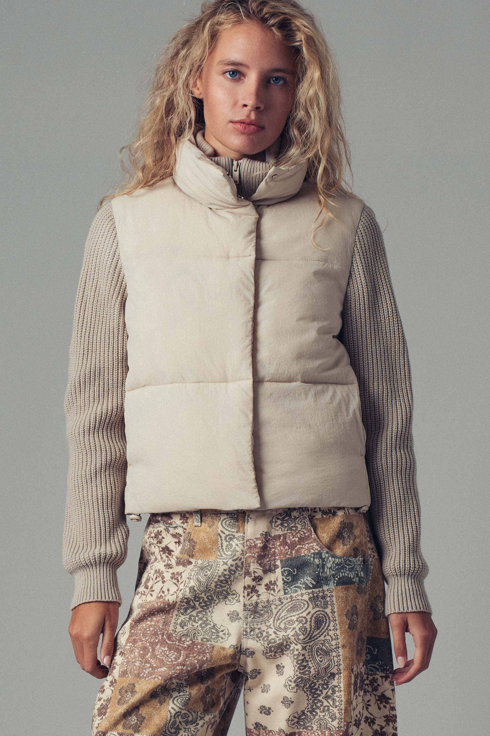 Sweater Knit Sleeves Padded Jacket