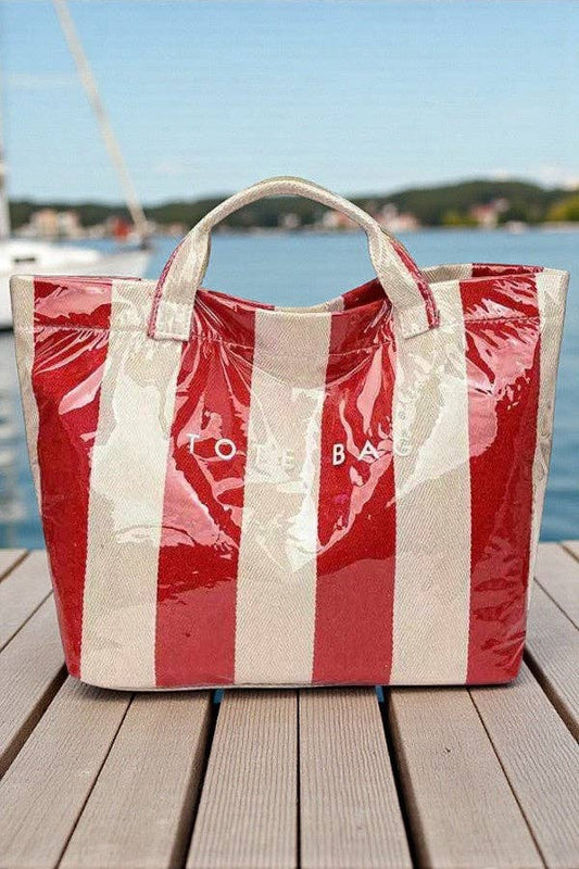 Red and Beige Striped TOTE BAG