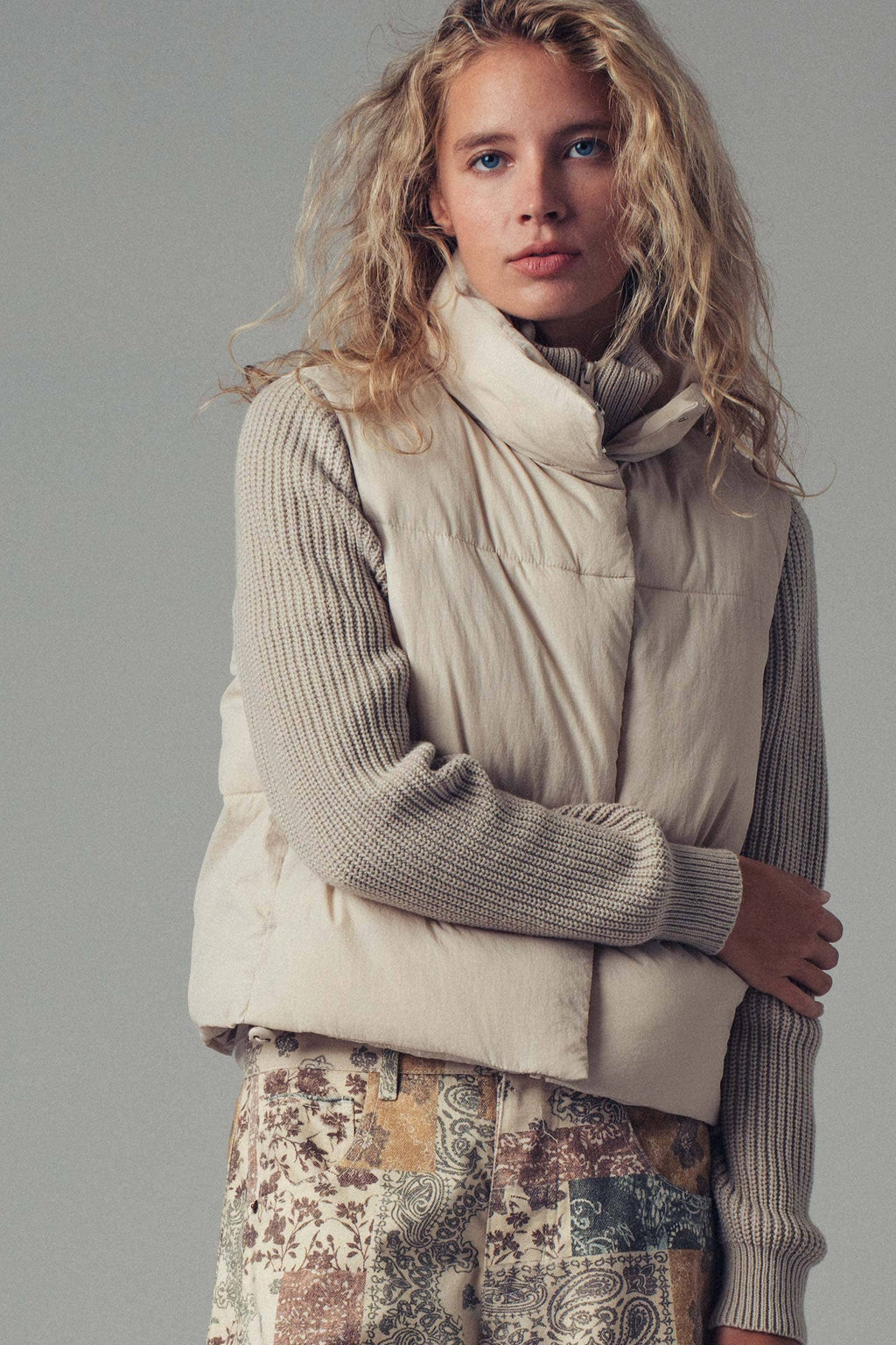 Sweater Knit Sleeves Padded Jacket