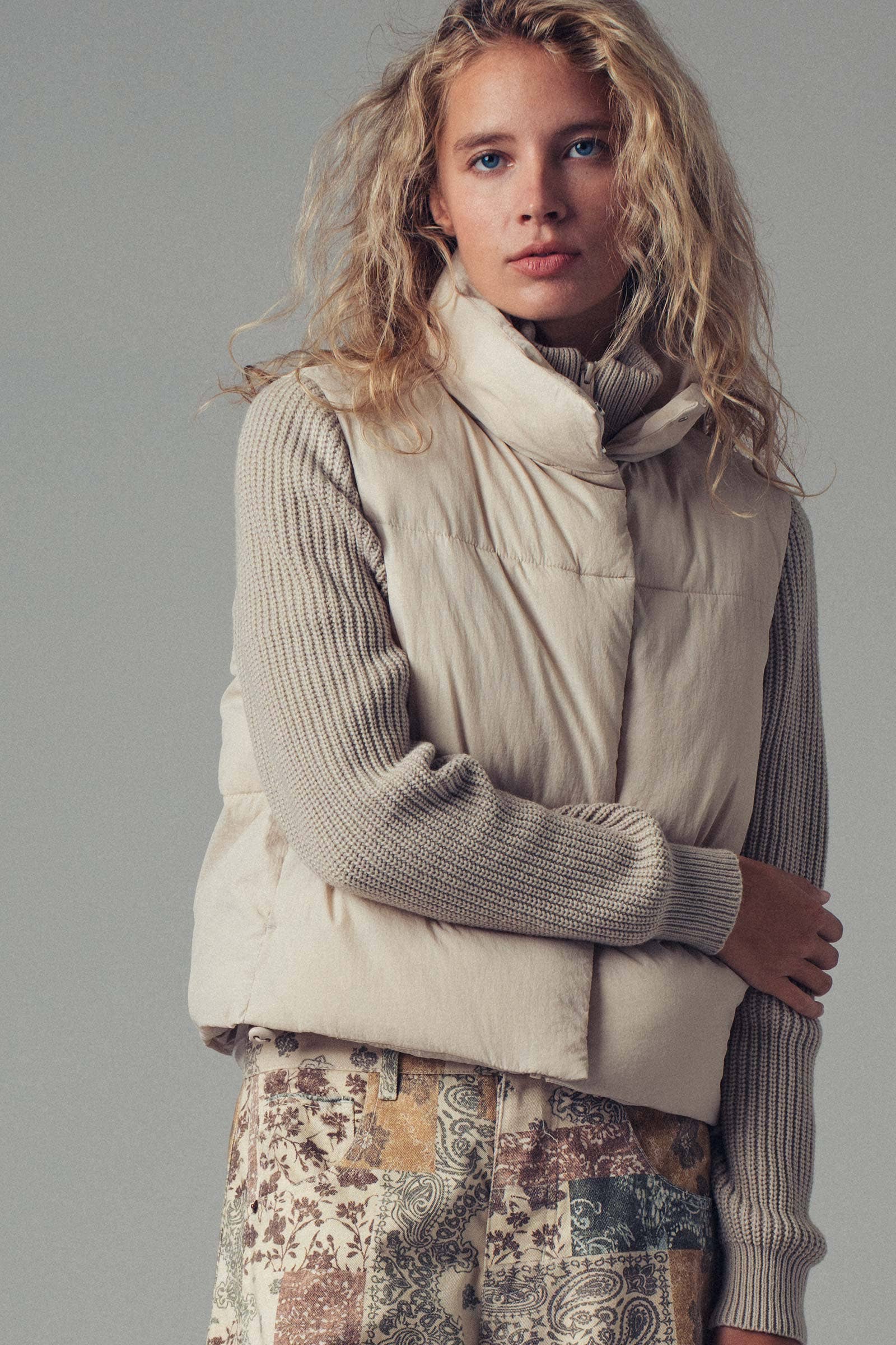 Sweater Knit Sleeves Padded Jacket