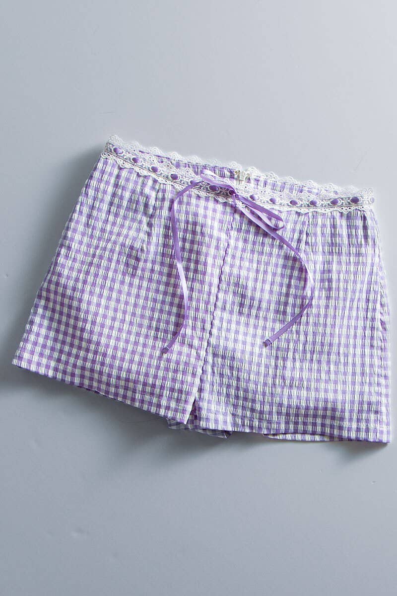 Gingham Scallop Trim Shorts Purple
