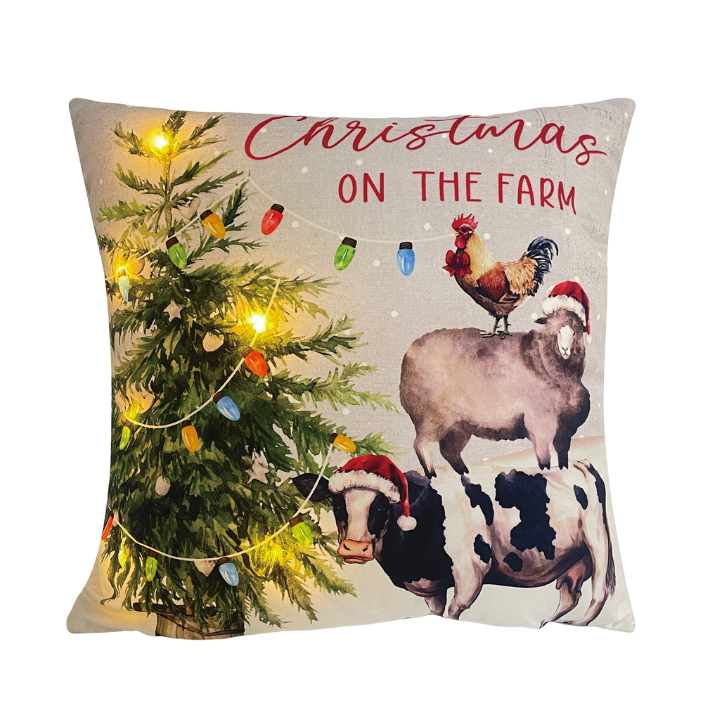 16" Christmas On The Farm LED Pillow Christmas Decor