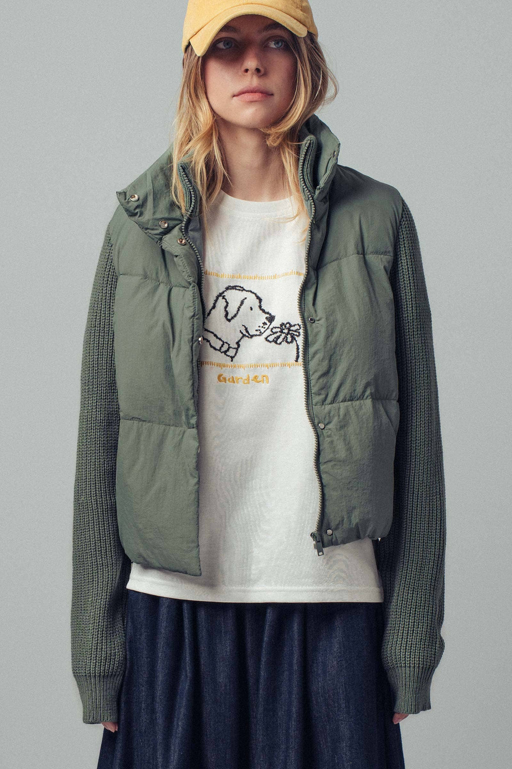 Sweater Knit Sleeves Padded Jacket
