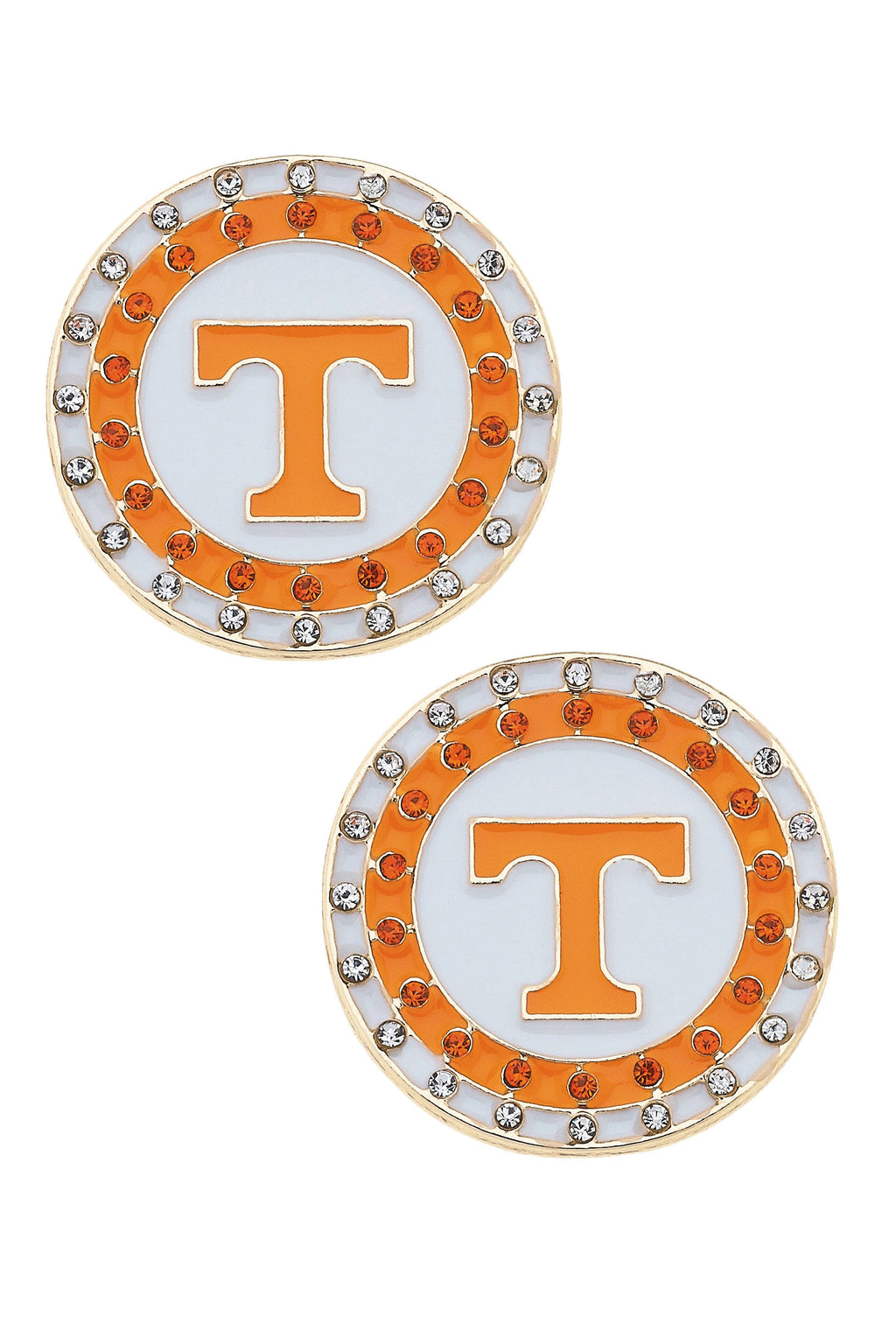 Tennessee Vols Pave Disc Stud Earrings in Orange/White
