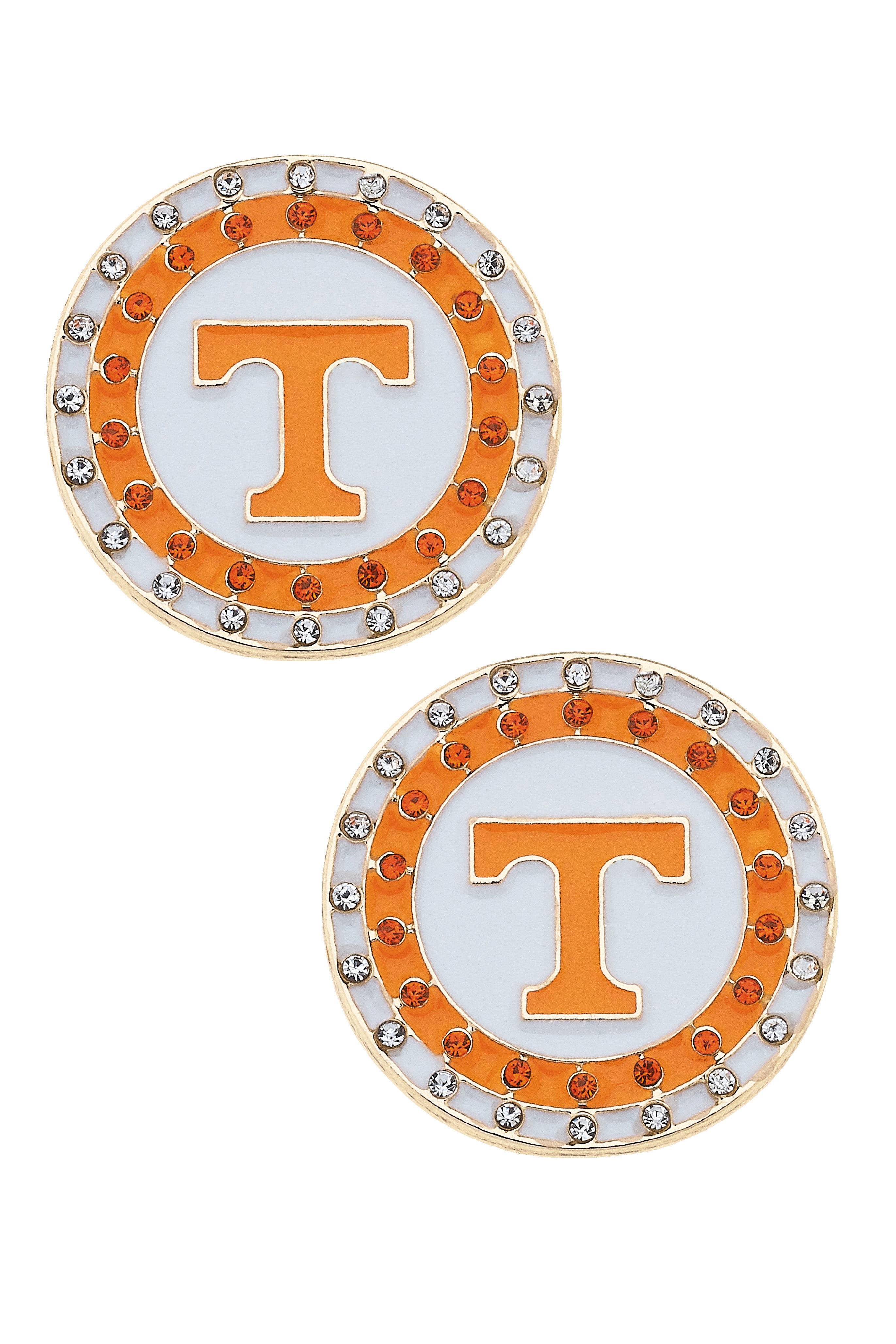 Tennessee Vols Pave Disc Stud Earrings in Orange/White
