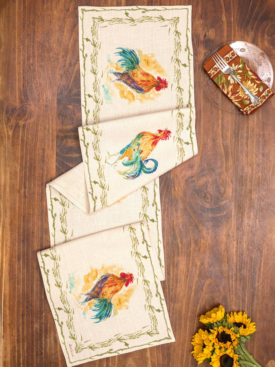 Rooster Watercolor Runner - Multi