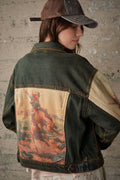 15544J Western Print Mix Denim Jacket