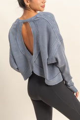 - Open Back Textured Knit Long Sleeve Top