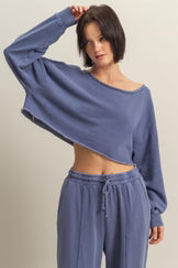 Frayed Detail Long Sleeve Crop Top